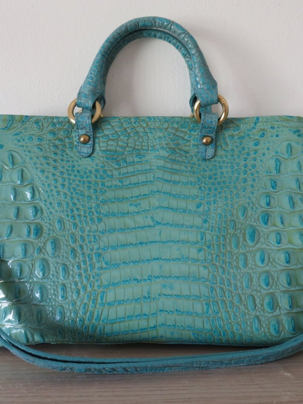 Brahmin Mini Alden Melbourne Turquoise Blue Crocodile Leather Handbag Purse - Picture 3 of 16
